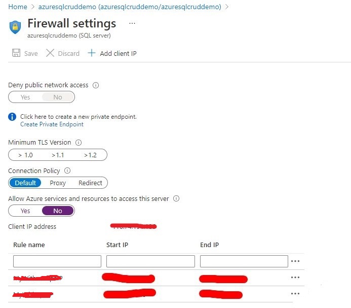 Azure App service API error while accessing Azure SQL data through ent